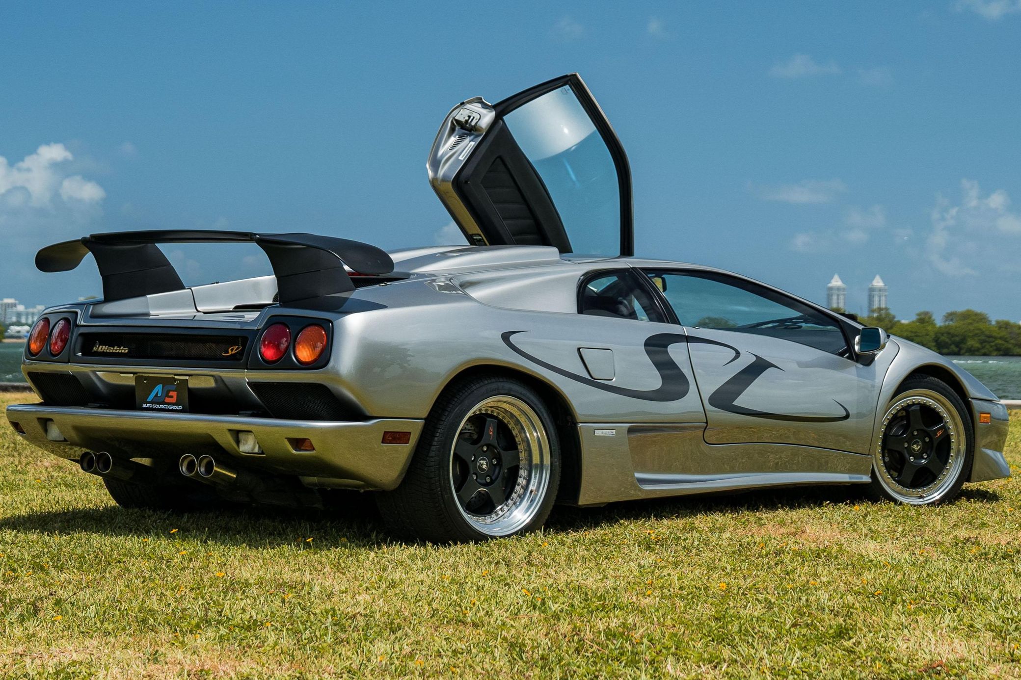 Rear three-quarter view of a Lamborghini Diablo SV highlighting the wing and wide rear track