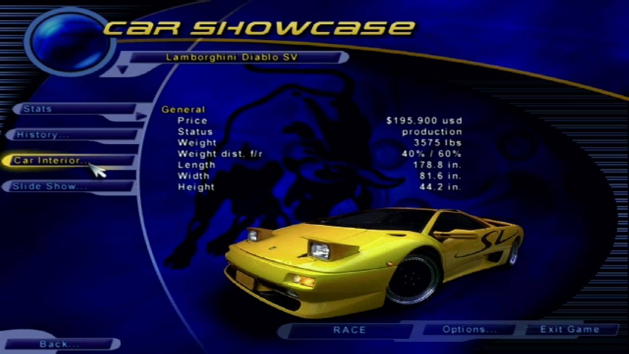 Need for Speed style screenshot featuring a Lamborghini Diablo SV in a high-speed chase